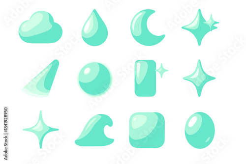 Droplet crisp mint curl vector iridescent puff seafoam gradient shimmer icon radiant
