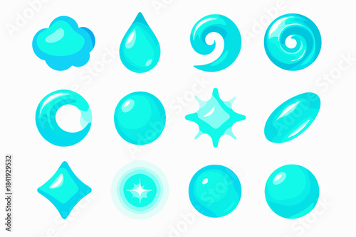 Glossy icons vector vivid icon shimmer iridescent radiant gleam ocean droplet calm