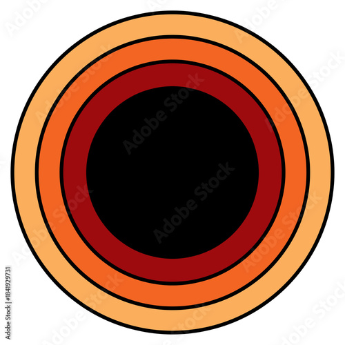 Retro circle with yellow orange red colors and black center