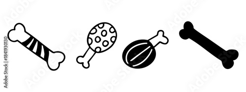 Hand drawn dog bones set in outline doodle style. Vector collection of pet treat illustrations. 
