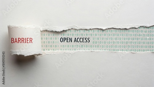 Torn paper revealing open access data and binary code