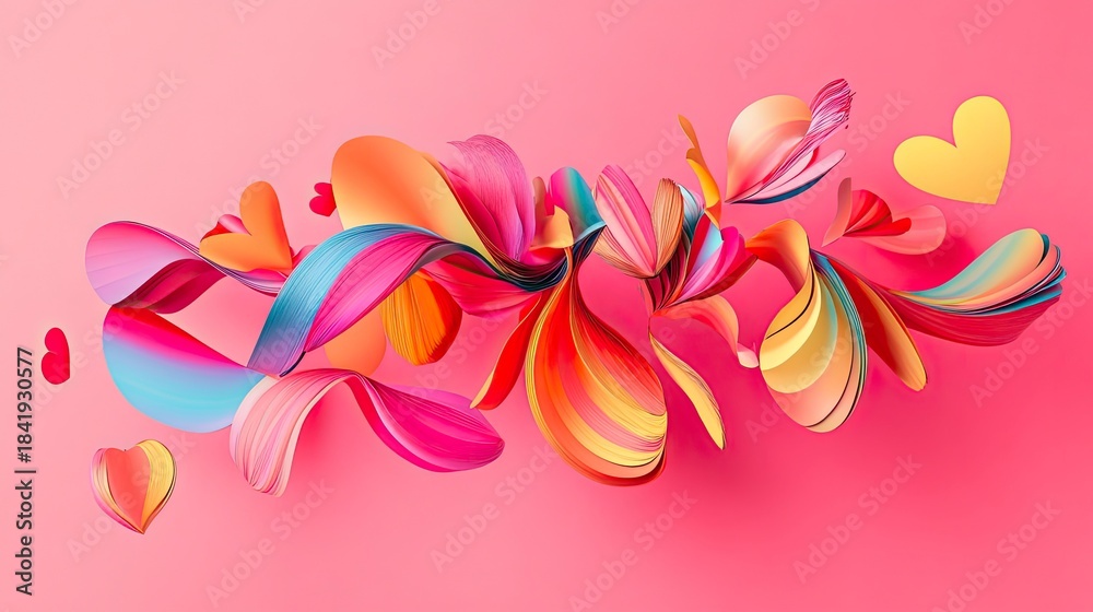 Obraz premium Abstract heart shapes in vibrant colors on a pastel pink background