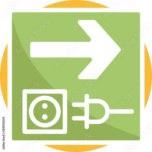 Emergency exit with power socket – Indicates a nearby exit that also has an electrical outlet.