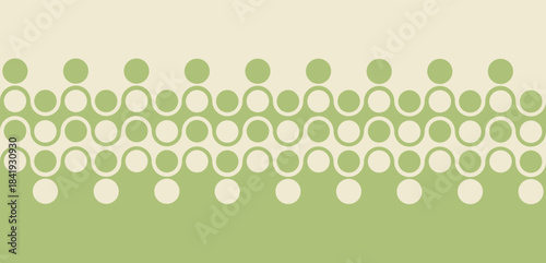 Minimalist abstract vector pattern with interlocking circular shapes in soft sage green and warm cream ivory tones. Modern background for branding visuals design, flyers, posters, wide headers, covers