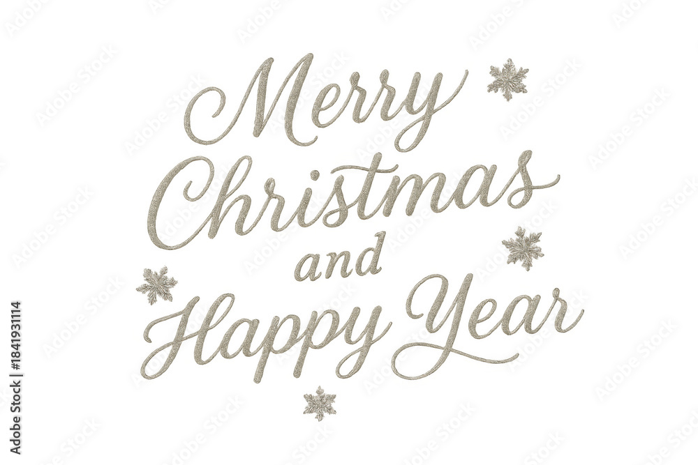 Obraz premium Elegant merry christmas and happy new year calligraphic greeting text with decorative snowflakes on a transparent background