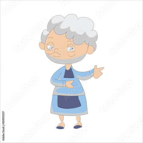 Elderly woman pointing her finger to the side, presenting or showing something