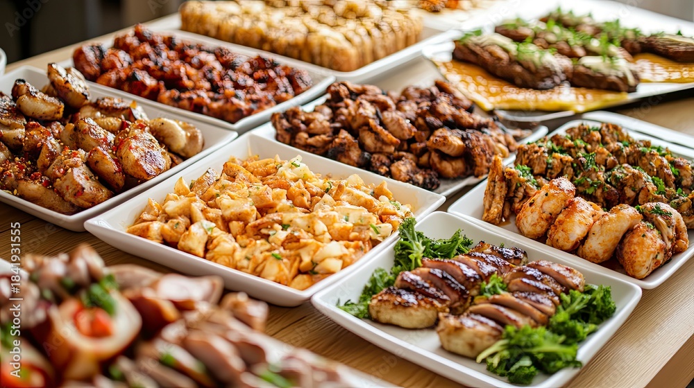 Obraz premium Assorted food platters on a table