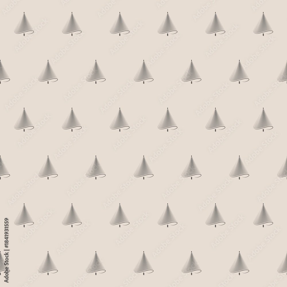 Obraz premium Seamless repeating pattern of abstract cone shaped Christmas trees made of thin curving lines on soft neutral background Ideal for sophisticated holiday designs