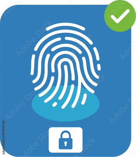 Fingerprint scan successful authentication security icon with checkmark.