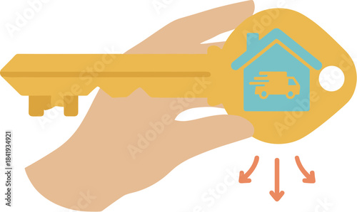 Hand holding a large golden key symbolizing a new home and moving services.