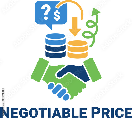 Negotiable Price Concept with Handshake and Money Icon.