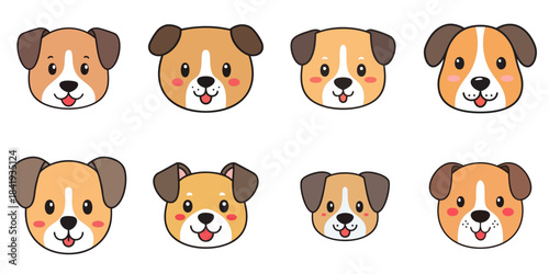 Multiple vector illustrations of cute dog faces