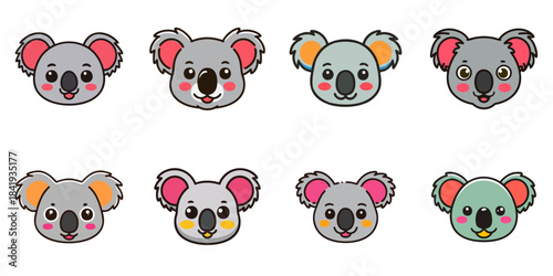 Multiple vector illustrations of cute koala faces