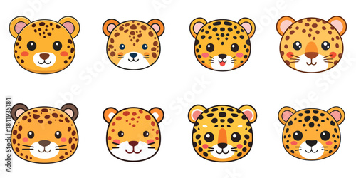 Multiple vector illustrations of cute leopard faces