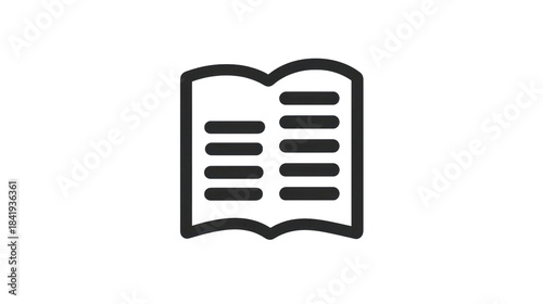 Open book icon with pages and lines representing information and knowledge