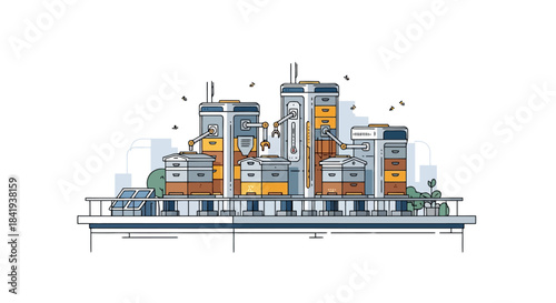 Modern Cityscape Illustration with Tall Buildings and Urban Architecture.