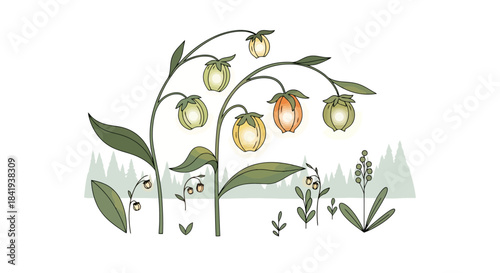 Whimsical Bellflower Plants with Glowing Lantern-like Blooms.