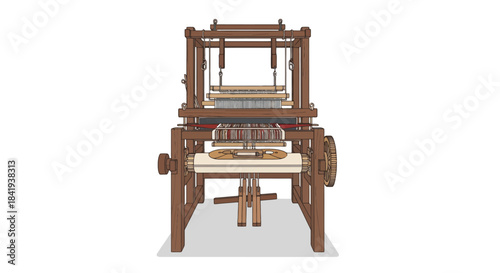 Vintage Wooden Loom Machine for Textile Production.