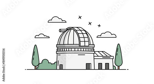 Astronomical Observatory Building with Telescope for Stargazing and Research.