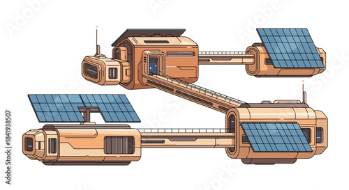 Futuristic Modular Space Station with Solar Panels.