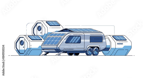 Futuristic Solar-Powered RV with Detachable Modules for Sustainable Living.