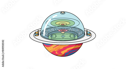 Futuristic Sports Stadium on a Ringed Planet with Dome.