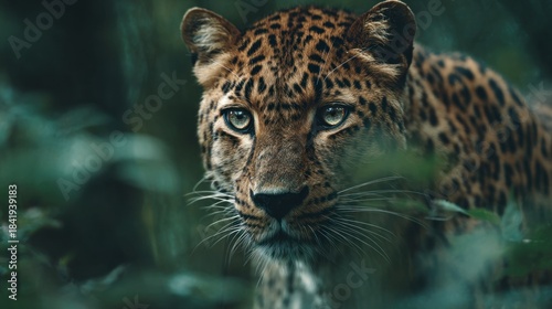 Intense gaze of a leopard portrait, camouflaged predator in natural habitat