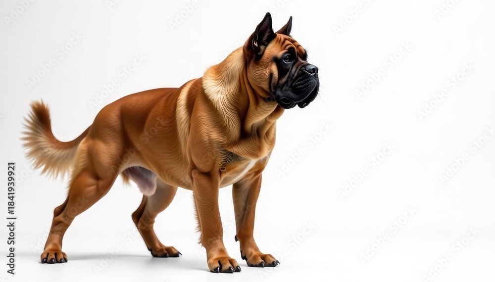Obraz premium Majestic mastiff, powerful stance, white background, full body, fawn