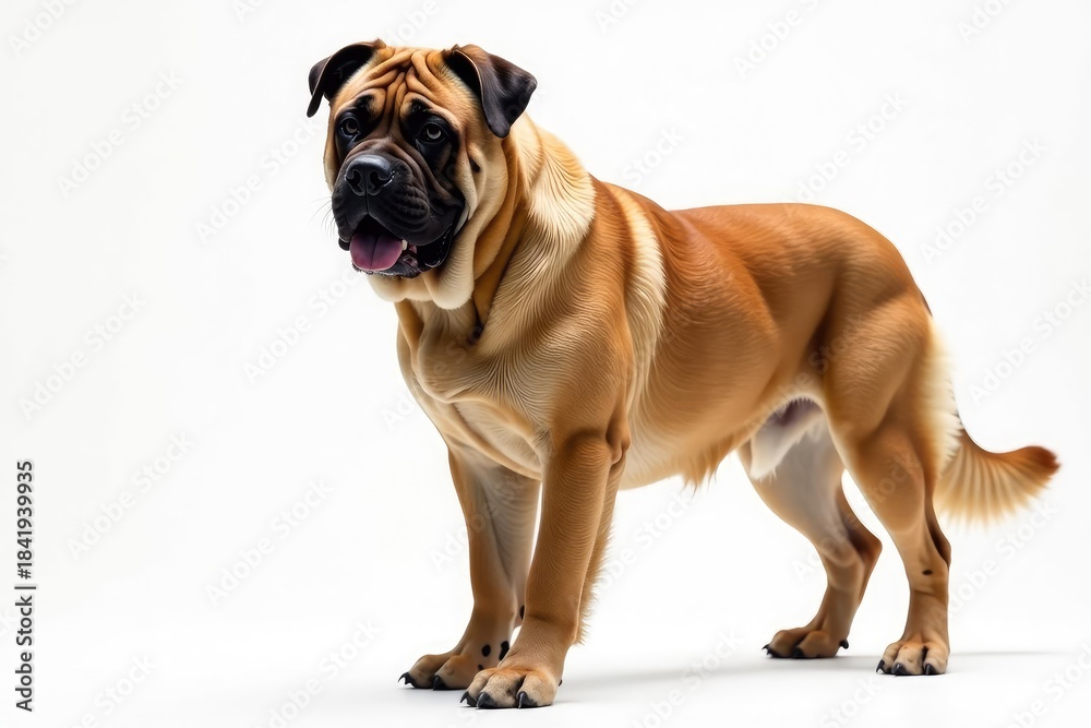 Obraz premium Majestic mastiff, powerful stance, white background, head shot, image, animal