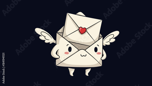 Cute Cartoon Envelope Character with Wings and Heart letter mail