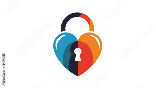 Heart- Shaped Lock Logo with Colorful Segments and Keyhole Keywords: heart, lock, logo, love, security, protection, safety