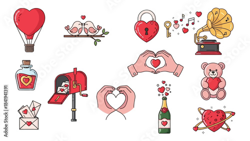 Assortment of Valentine's Day Themed Icons and Graphics love romance