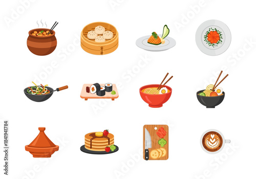 A grid of twelve different food and kitchen icons across three rows