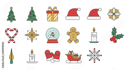 Christmas Icons Collection Festive Holiday Symbols And Decorations Keywords: christmas, holiday, icon, set, decoration