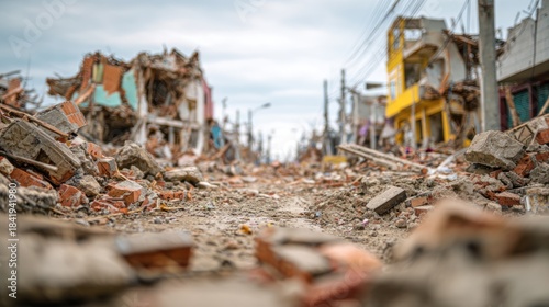 Devastation and aftermath: A scene of destruction after earthquake or conflict