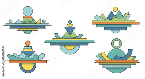 Abstract Geometric Shapes and Lines in a Set.