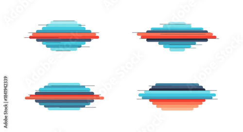 Abstract Glitch Art Elements Set with Horizontal Lines and Vibrant Colors.