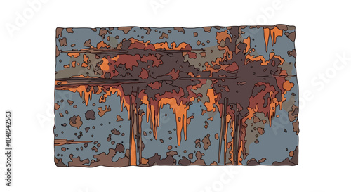 Close up of a rusty metal surface with peeling paint.