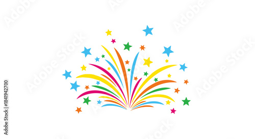 Colorful Fireworks Bursting with Stars Celebration Design.