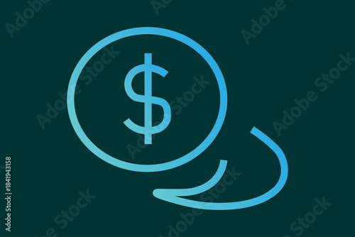 The image displays a circular dollar sign icon drawn with a blue gradient outline on a dark teal background.