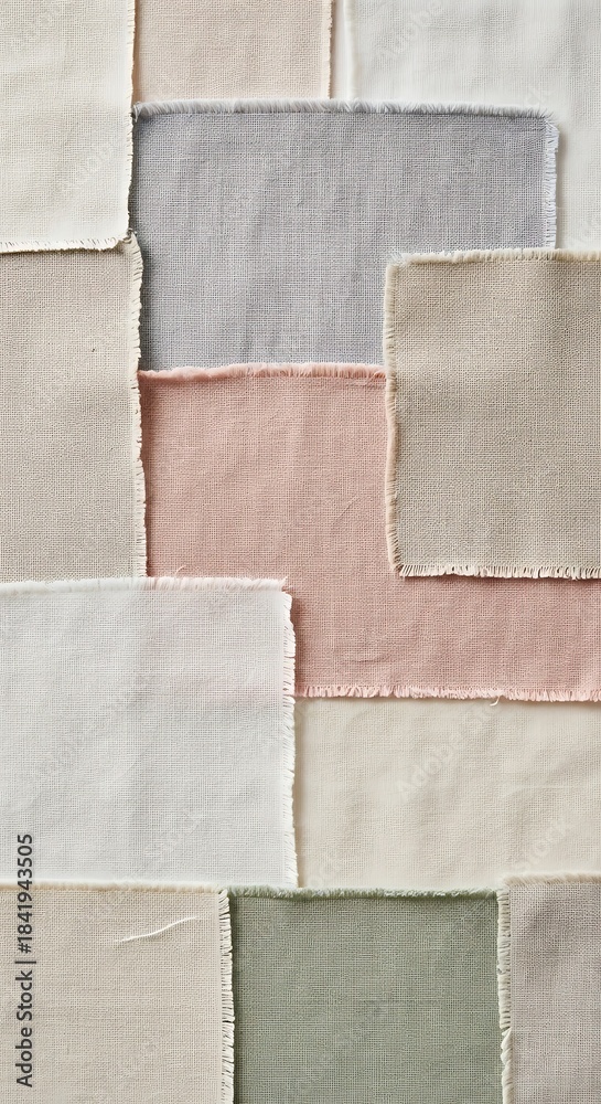Fototapeta premium Soft Pastel Fabric Swatches Arranged in a Gentle Mosaic Pattern.