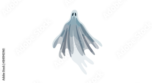 Spooky Ghost Flying Isolated on White Background.