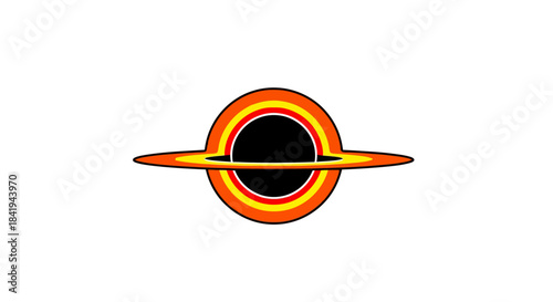 Stylized black hole with vibrant orange and red accretion disk illustration.