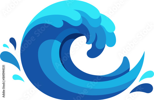 A stylized blue ocean wave with splashes, depicting water movement and power.