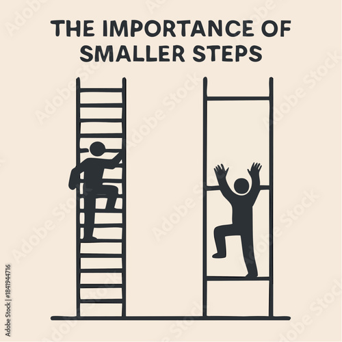 the importance of smaller steps: ladder metaphor with climbing figures illustrating progress through incremental effort
