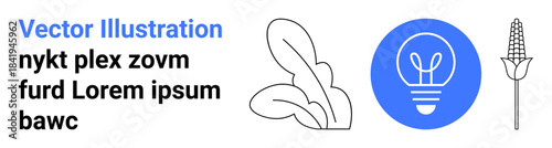 Sustainability, eco-friendly ideas, renewable energy, agriculture, environment, clean energy. leaves, a lightbulb and corn. s renewable energy and eco-friendly ideas