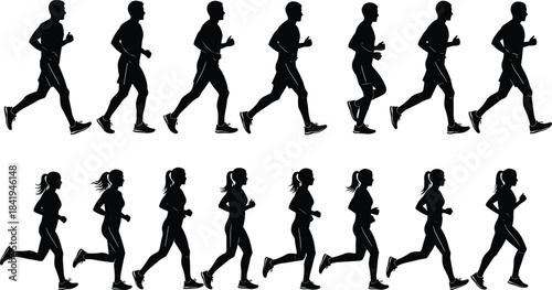 Set of Samurai Women Warrior Silhouettes in Action Poses, Japanese Female Fighters with Katana Swords Vector Illustration, Traditional Martial Arts and Historical Combat