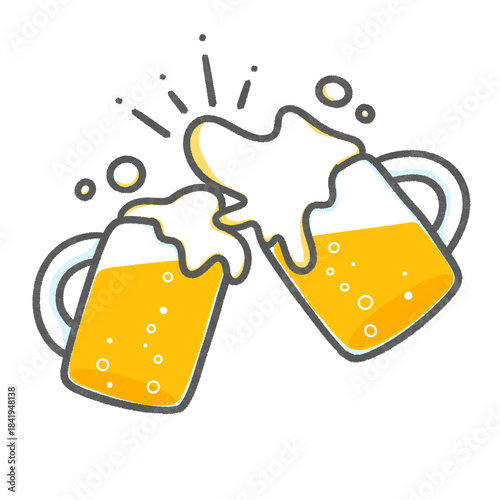 ビールイラスト素材｜泡が弾ける乾杯シーン