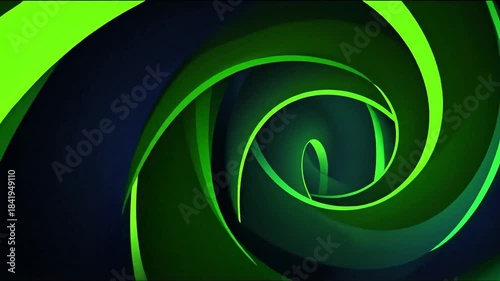 A spiraling tunnel of deep green and neon lime, creating a dynamic and abstract geometric design