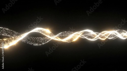 Glowing, wavy lines of light against a black background, creating a dynamic and abstract design